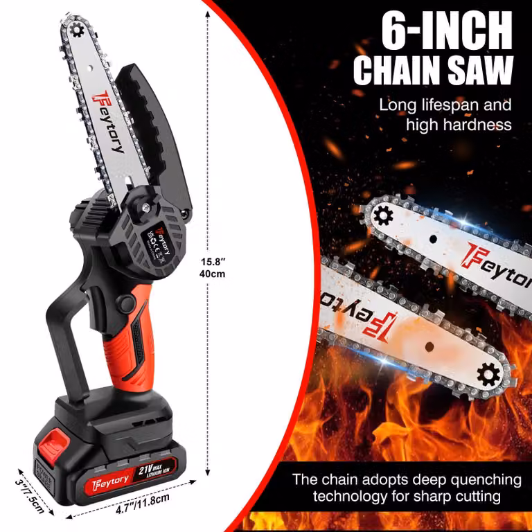 Mini motosega - Motosega a batteria da 15 cm - Motore brushless - 21 V, 1500 mAh, agli ioni di litio - 3500 giri/min - 1,2 kg - Impugnatura antiscivolo