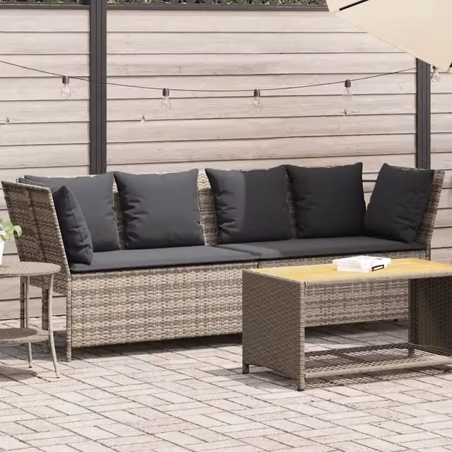 Divano da Giardino con Cuscini-Sofa da Giardino-Divano da esterno in Polyrattan Grigio Chiaro