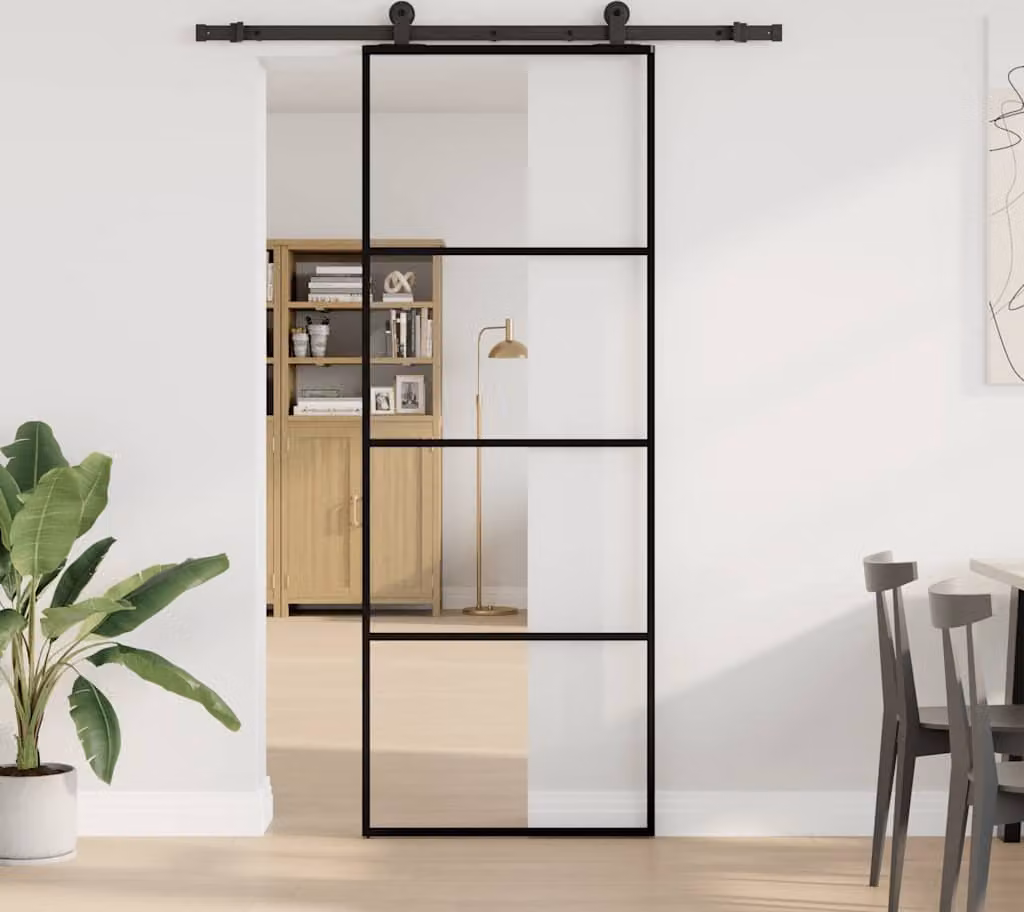 Porta Scorrevole con Ferramenta 76x205cm Vetro ESG Alluminio