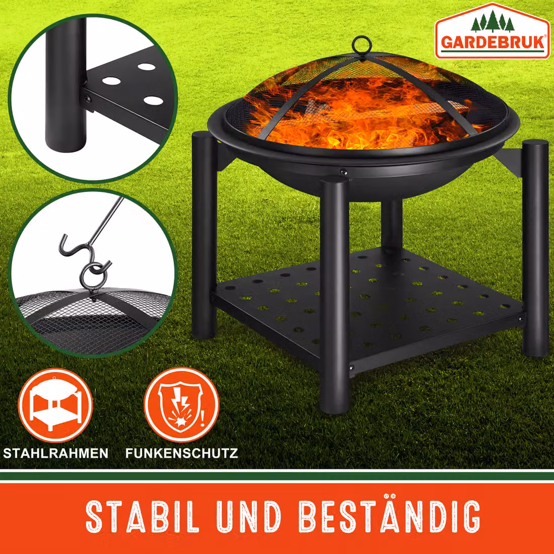 Braciere da giardino Gardebruk® in acciaio inox nero con coperchio, Ø 55 cm – 3