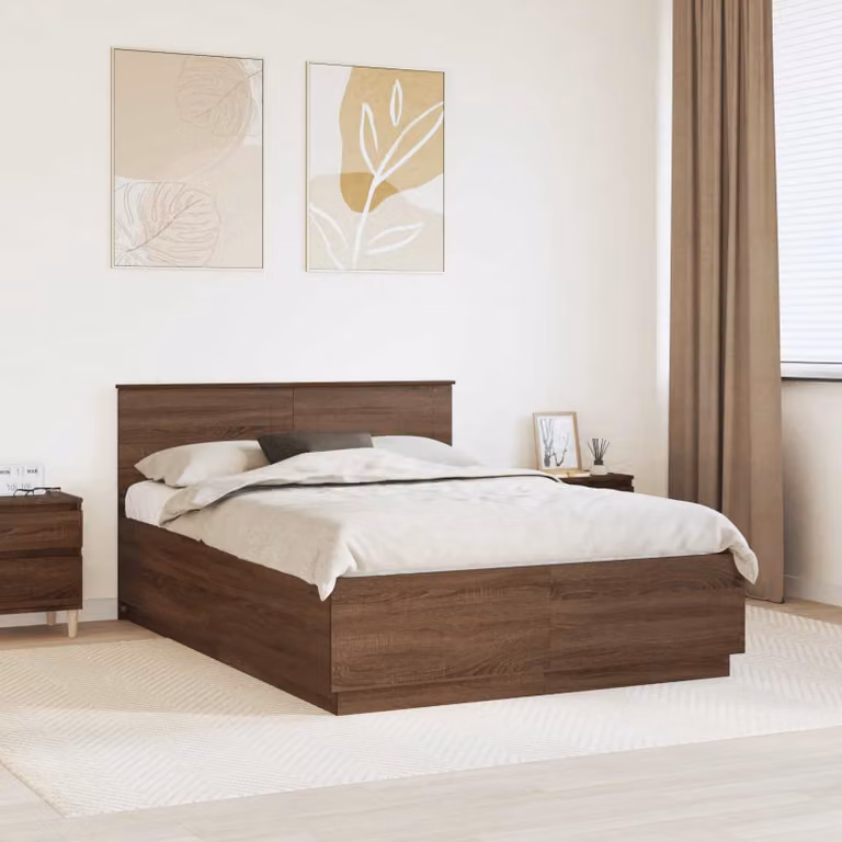 Struttura del letto vidaXL con strisce LED e porte USB, Rovere Marrone, L/P: 150 x 200 cm