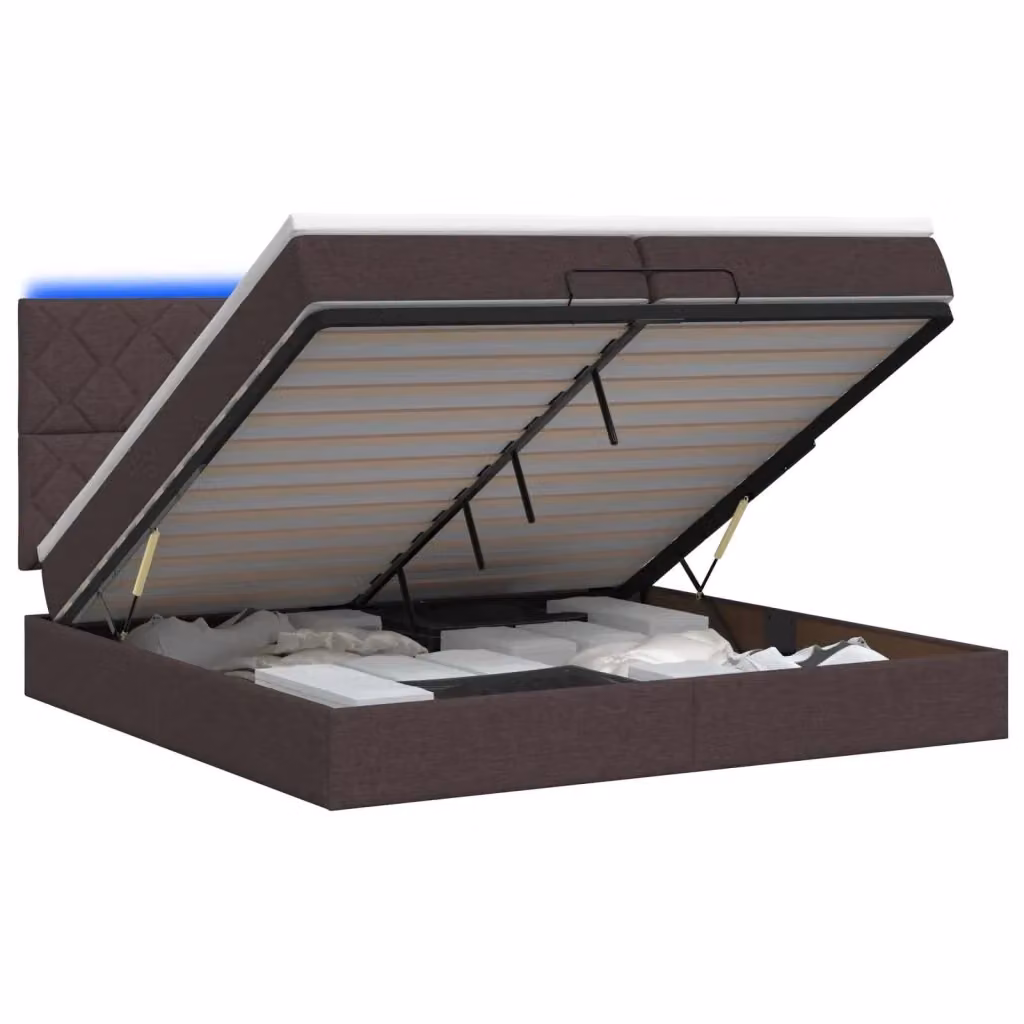 Letto Ottomano con Materasso e Illuminazione LED vidaXL, Marrone, L/P/H: 200 x 200 x 88 cm – 2
