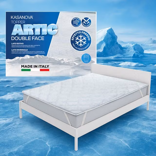 Topper matrimoniale KASANOVA Artic in fibra con effetto rinfrescante, traspirante e reversibile, Bianco, 140x200 cm