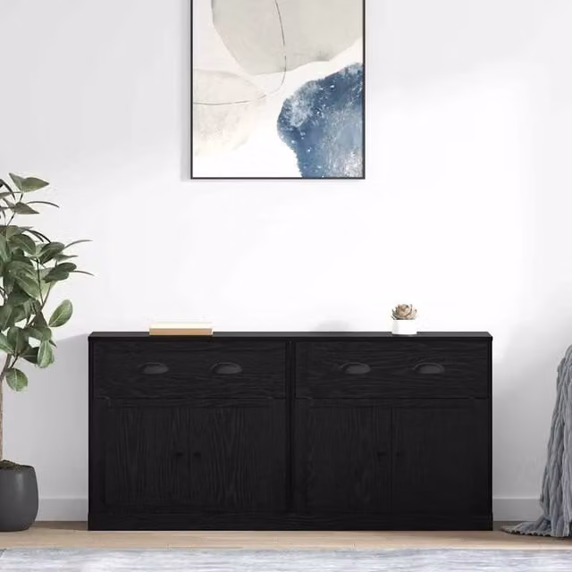 Set di 2 sideboard moderni vidaXL in legno e metallo colore nero L: 70 cm, P: 35,5 cm, H: 67,5 cm – 1
