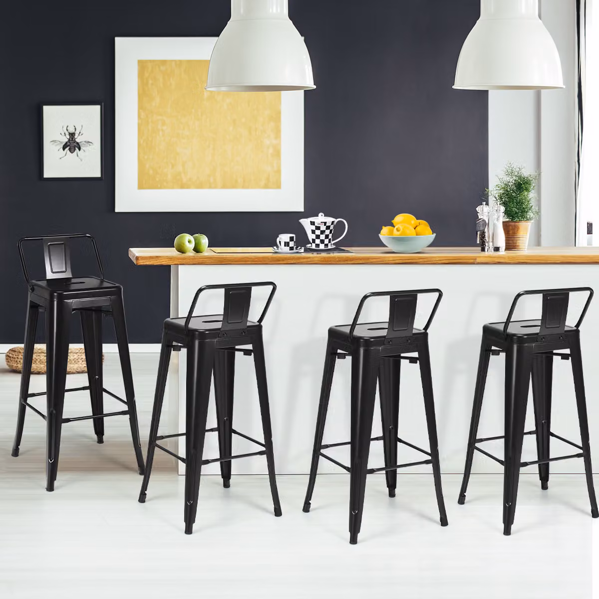 Set di 4 sedie da pranzo vintage Costway in metallo impilabili per cucina e sala da pranzo, colore nero opaco