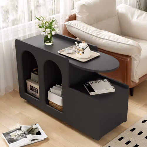 Cassettiera AIORBER, su rotelle, in truciolato, design curvo per proteggere dagli urti, per soggiorno, sala da pranzo e camera da letto, 82x30x53cm, nero