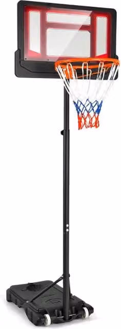 Canestro da basket regolabile per bambini con ruote per uso interno ed esterno, stile moderno, rosso e nero, L: 90 cm, P: 76 cm, H: 250 cm
