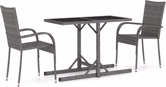 Set da pranzo da giardino Outsunny in polyrattan e vetro, 3 pezzi, colore grigio antracite