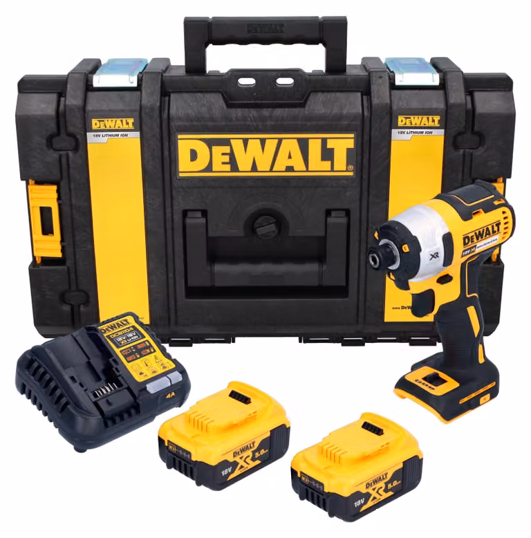 Avvitatore a impatto a batteria DeWalt DCF 887 P2 18 V 205 Nm 1/4" brushless + 2 batterie da 5,0 Ah + caricabatterie + valigetta Tough Box