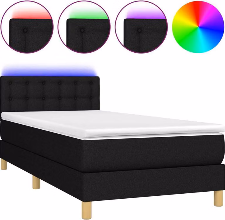 Letto a Molle con Materasso e LED Nero 100x200 cm in Tessuto