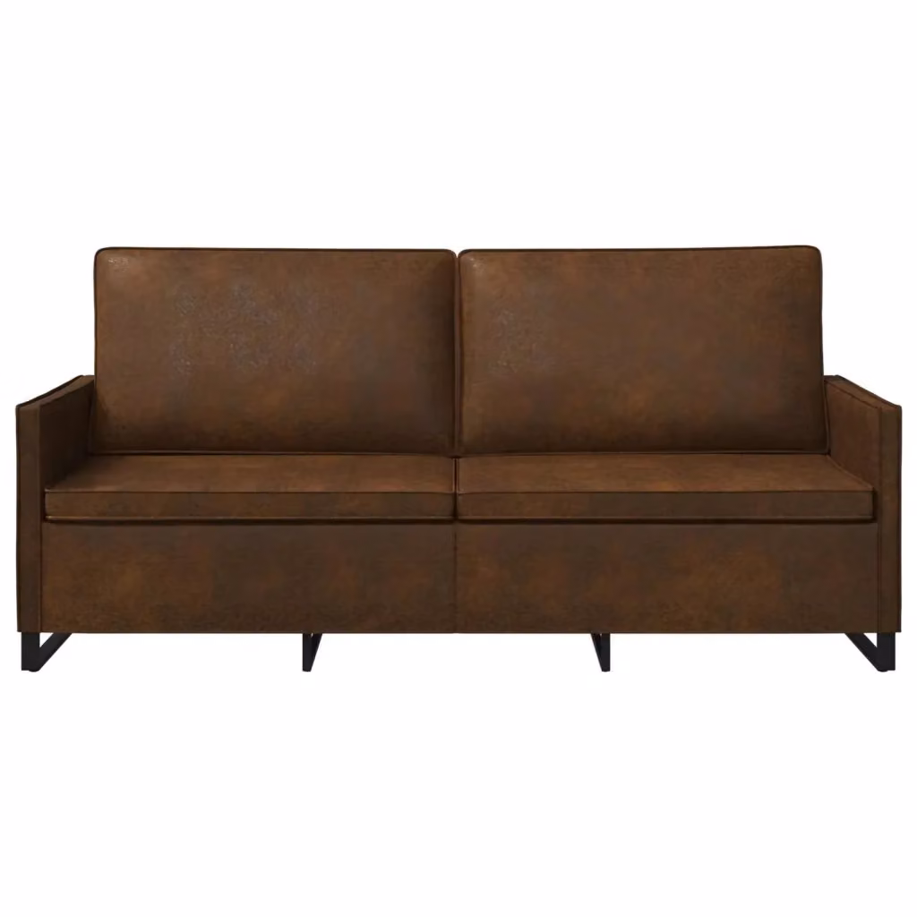 Divano a 3 posti vidaXL in tessuto e similpelle marrone con poggiatesta regolabile e struttura in metallo L: 190 cm, P: 82 cm, H: 81 cm – 2