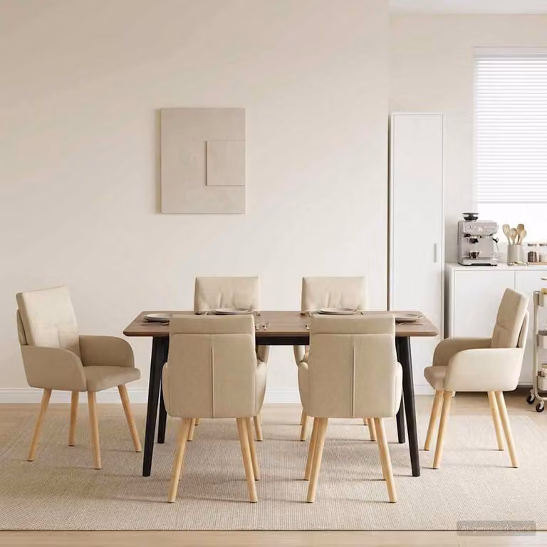 Set di 4 sedie da pranzo moderne vidaXL in tessuto beige con gambe in legno e metallo L/P/H: 60 x 56 x 93 cm