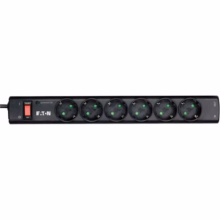 EATON Protection Strip 6 Tel DIN 6-fach Steckdosenleiste mit Überspannungsschutz schwarz