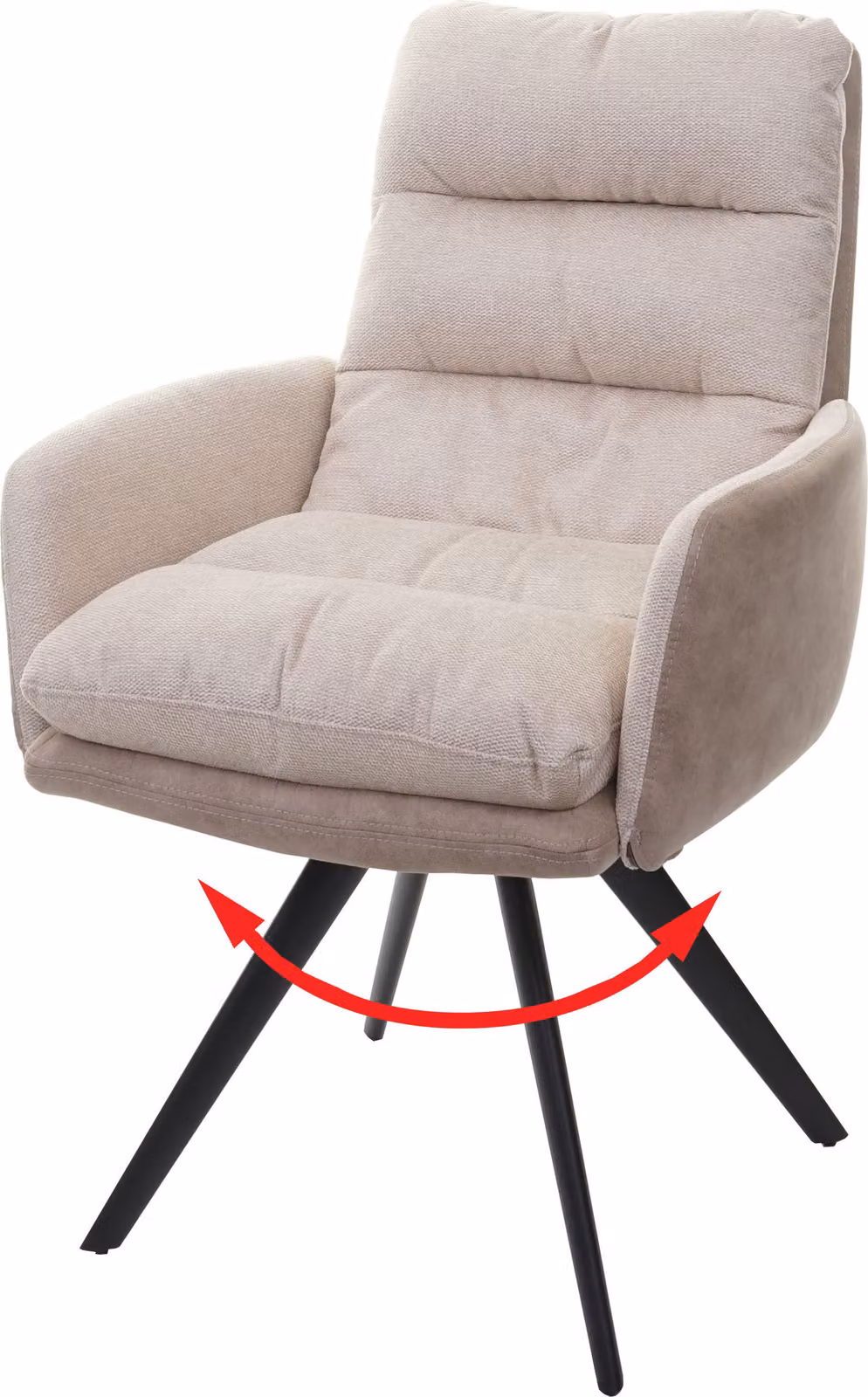Sedia da pranzo HWC-G66, sedia da cucina sedia, girevole auto posizione tessuto/tessuto MVG ~ crema, con bracciolo