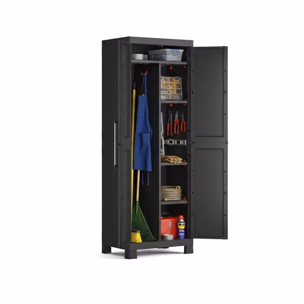Armadio da esterno Terrebonne DMORA nero con ripiani interni e serratura, L: 65 cm, P: 45 cm, H: 182 cm – 2