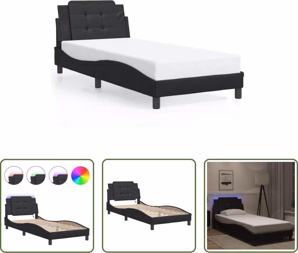 The Living Store Struttura letto con LED nero 80x200 cm in ecopelle