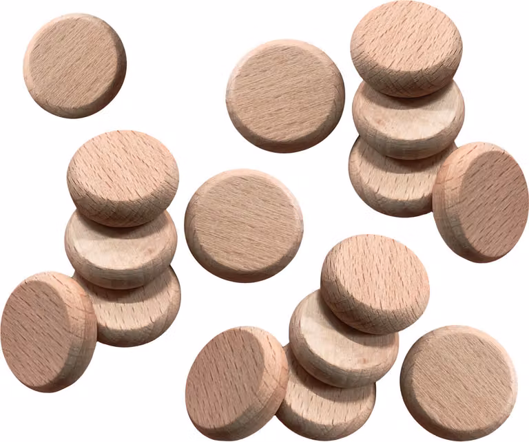 Set di 100 dischi in legno (bordi arrotondati, diametro: 2,5 cm, spessore: 8 mm, faggio)