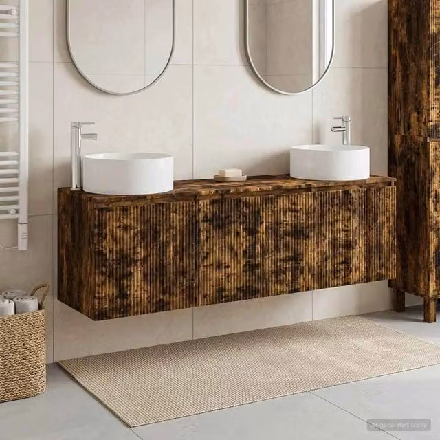 Set di Armadi da Bagno 3 pz Rovere Fumo 161,5 x 44,5 x 80 cm 3405732