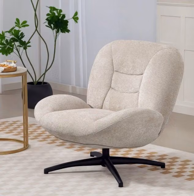 Poltrona girevole ULEVR a 360¡ã con schienale imbottito e rivestimento in poliestere color bianco crema