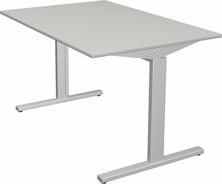 Scrivania Kerkmann Form 2 120x80x70-82 cm, base a T, argento alluminio, grigio chiaro