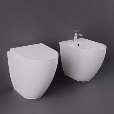 Sanitari filomuro Rak Ceramics Des bianchi con scarico universale Rimless e copriwcata soft-close L: 52 cm, P: 42 cm, H: 38 cm