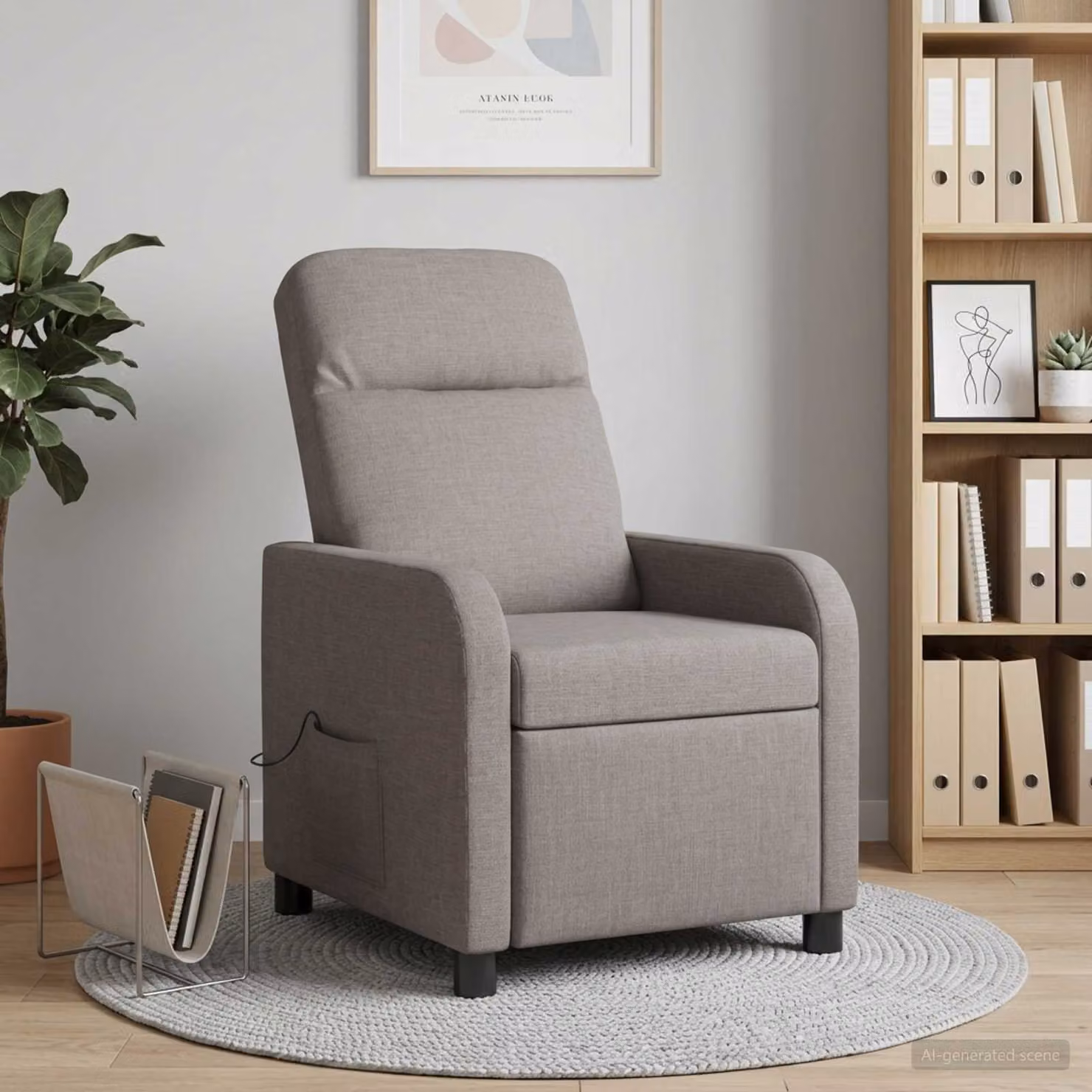Poltrona relax reclinabile vidaXL in tessuto beige e grigio con braccioli e struttura in schiuma e materiali misti