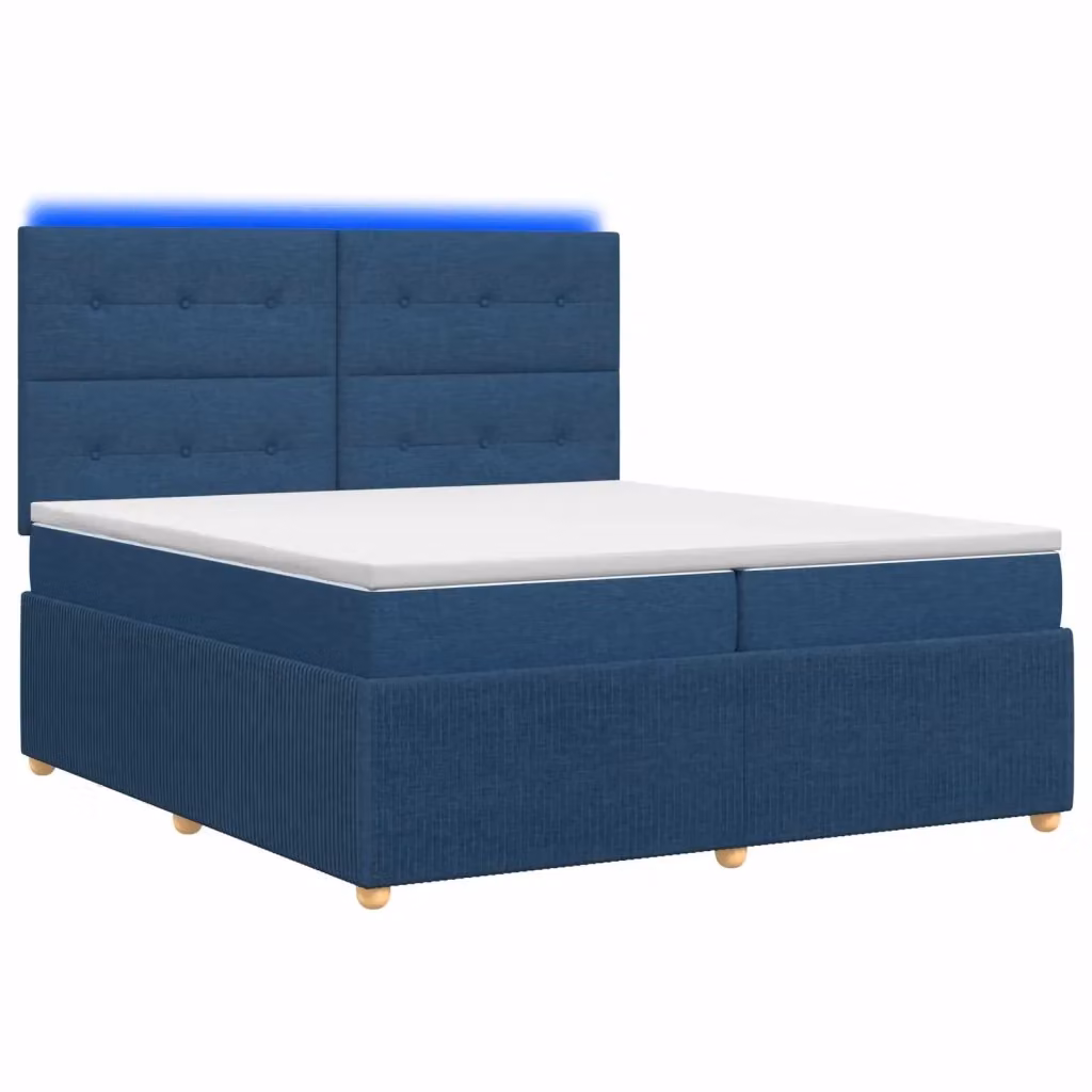 Letto Box Spring vidaXL con Materasso Ibrido e Illuminazione LED Sotto il Letto, Colore Blu e Bianco, L/P: 200 x 200 cm – 2