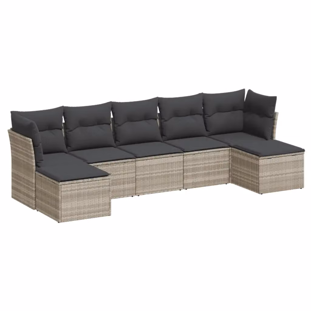 vidaXL Set Divani da Giardino a L 7pz in Polyrattan con Cuscini Grigio Chiaro – 2