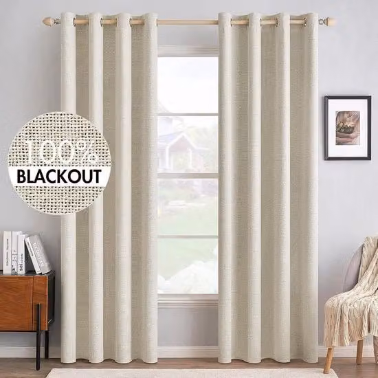 Set di 2 tende oscuranti con effetto lino, termoisolanti e fonoassorbenti, L 140 cm x H 225 cm