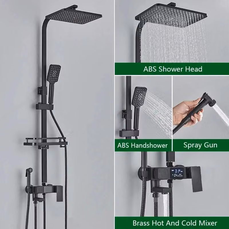 Set doccia da incasso per vasca - Kit miscelatore e soffione da parete - Soffione superiore regolabile (20–30 cm) - Doccetta manuale e bocchetta di scarico per vasca - Miscelatore monocomando con controllo acqua calda/fredda - Colore: nero