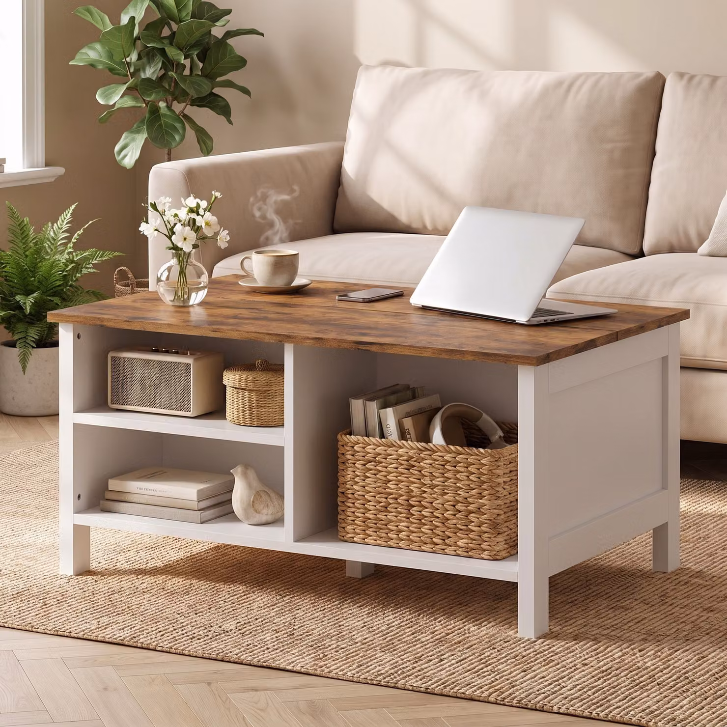Cassapanca Contenitore in Legno HOMCOM con Coperchio, Marrone Rustico, L: 80 cm, P: 60 cm, H: 40 cm – 2