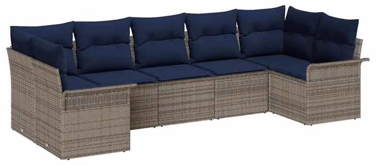 Set Divano da Giardino 7 pcs Grigio Poly Rattan
