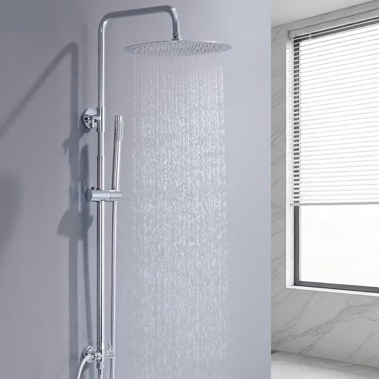 Colonna doccia senza miscelatore, soffione a pioggia 30x30 cm, acciaio inossidabile, altezza regolabile
