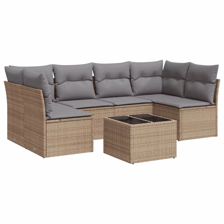 Set Divani da Giardino 7 pz con Cuscini Beige in Polyrattan