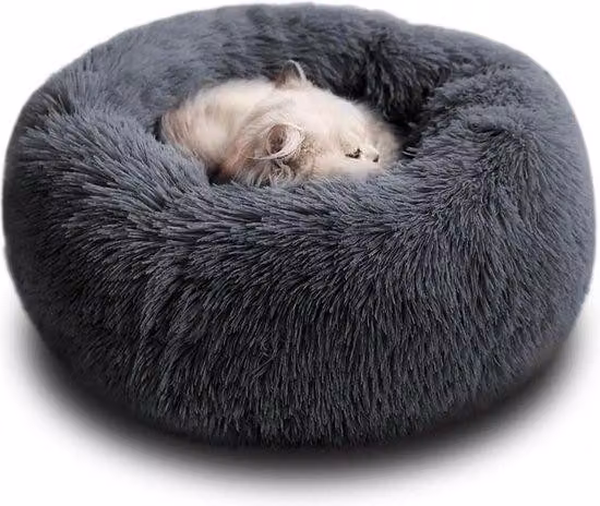 Tappetino per cani in morbido tessuto, taglie media e grande, a forma di ciambella, dimensioni 50 x 20 cm, colore grigio scuro.