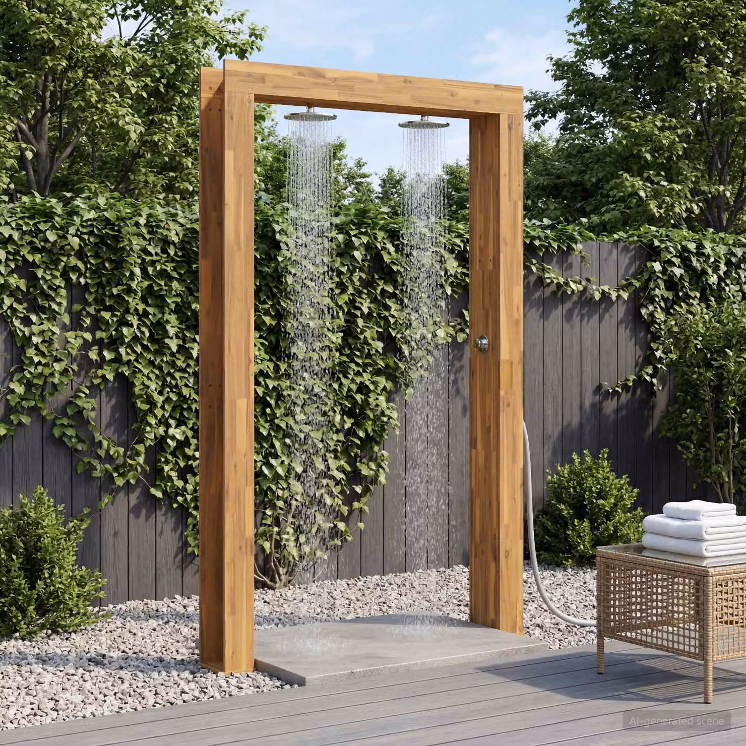 Doccia da esterno vidaXL in legno e acciaio inossidabile, Bianco, H: 226 cm