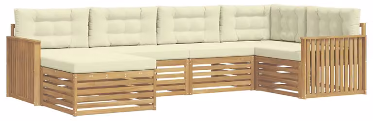 Set di divani da esterno, 6 pezzi, bianco e crema