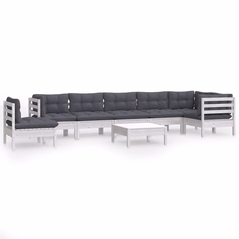 Set Divani da Giardino 9 pz con Cuscini Bianchi Legno di Pino