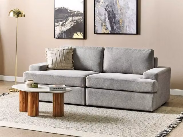 Divano Classico Beliani a 3 Posti in Tessuto Grigio con Struttura in Legno per Soggiorno L: 208 cm, P: 86 cm, H: 62 cm – 1