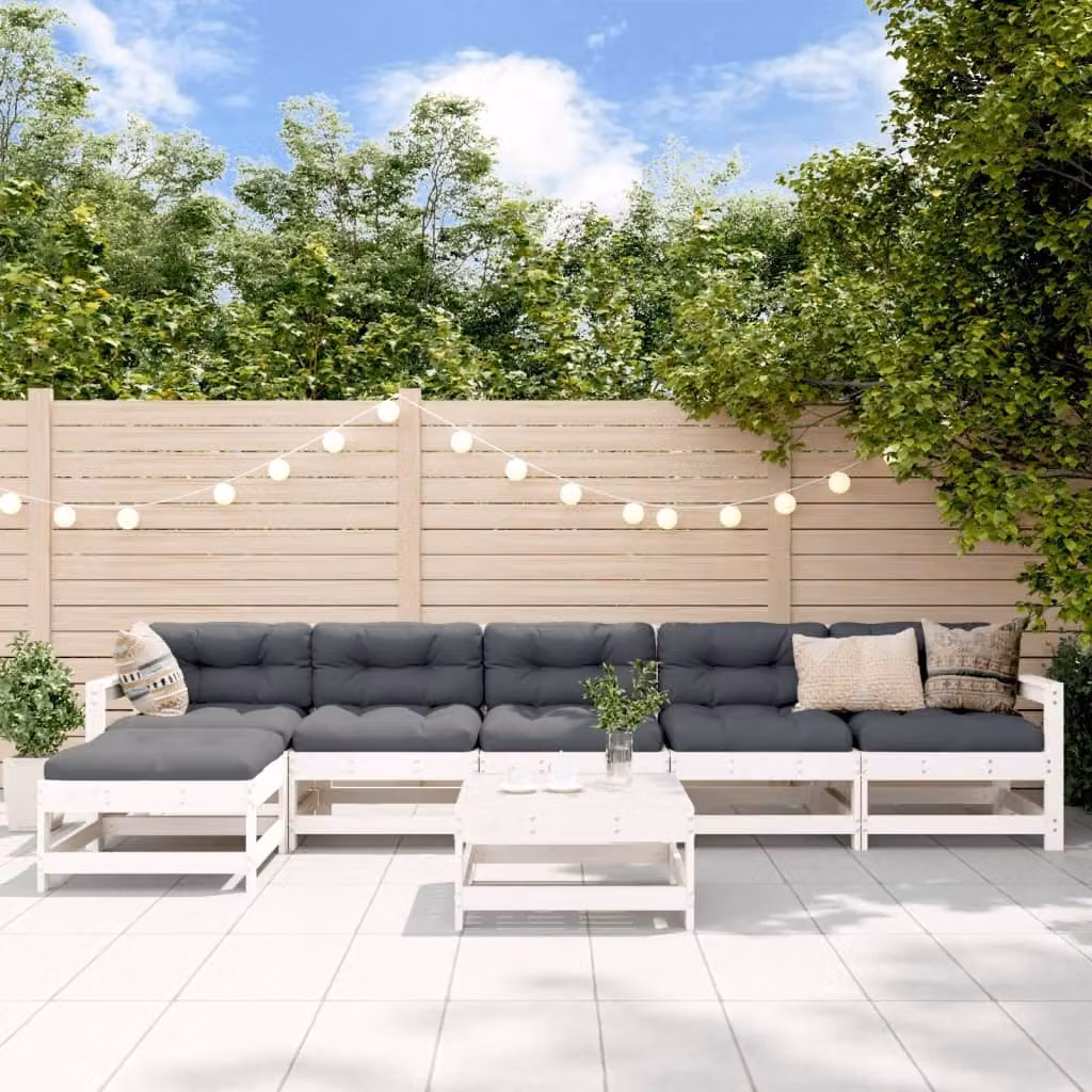 Maison Exclusive - Set Salotto da Giardino 7 pz Bianco in Legno Massello di Pino