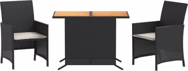 Set da Bistr¨° 3 pz | Set Salotto da Giardino con Cuscini Nero in Polyrattan