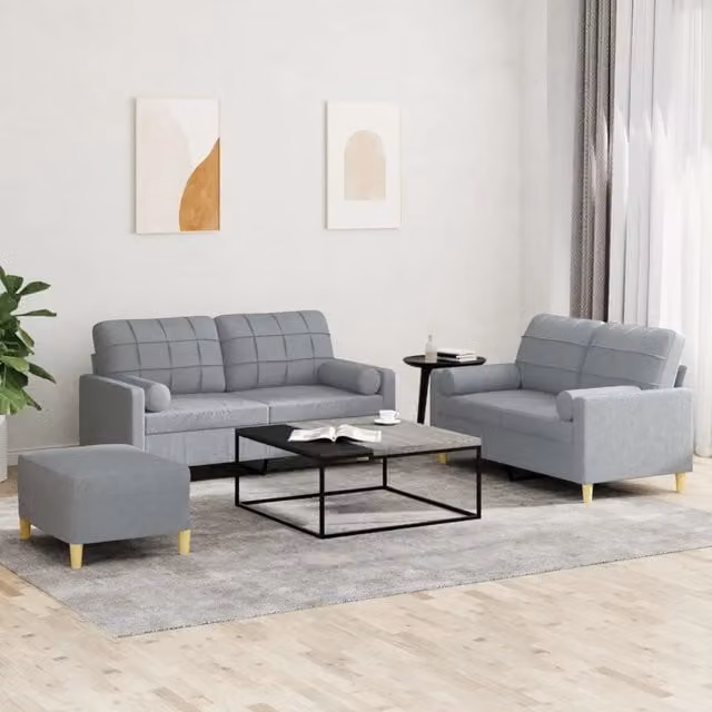 Set Divani 3 pz con Cuscini Grigio Chiaro in Tessuto 3201298