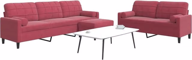 Set di divani 3 pezzi vidaXL in velluto rosso con pouf e cuscini per soggiorno