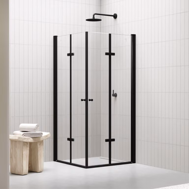 Cabina doccia i-flair con porta a soffietto nera, 75x80x190 cm, in vetro di sicurezza trasparente da 6 mm - DK99