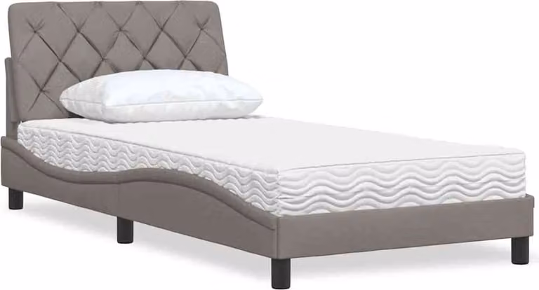 Letto con materasso in tessuto Taupe 100x200 cm