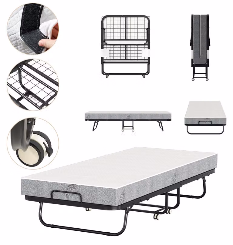 Letto pieghevole per ospiti Ikodm, dimensioni 90x200 cm, con materasso in schiuma da 13 cm, struttura in metallo, ruote, capacità di carico fino a 200 kg