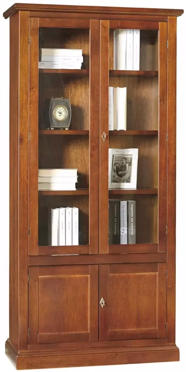Vetrina in legno stile arte povera con ante in vetro Mobili 2G colore noce L: 90 cm, P: 41 cm, H: 186 cm – 1