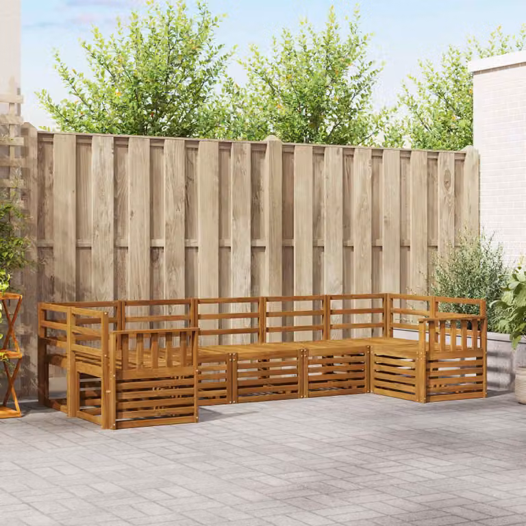 Set di divani da esterno vidaXL a forma di U in legno di acacia marrone con 7 pezzi e cuscini inclusi