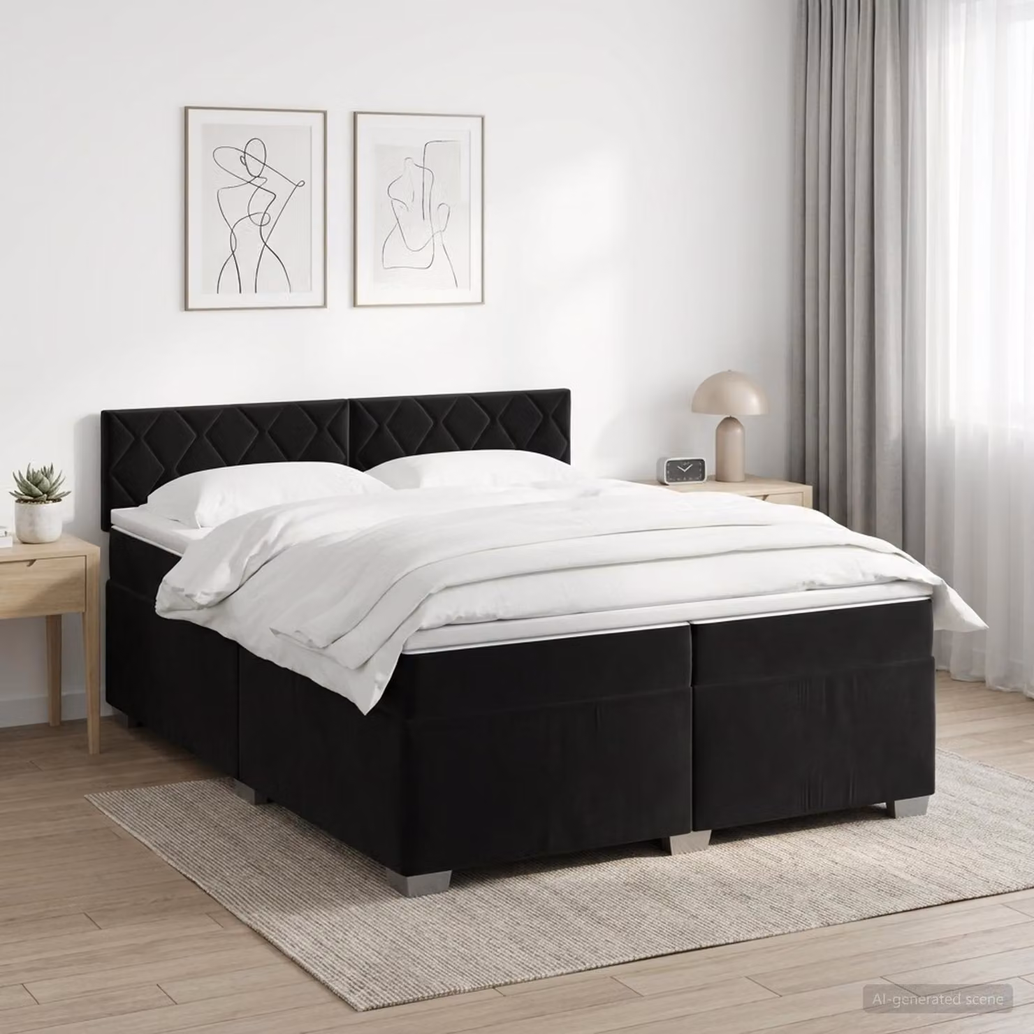 Letto box spring vidaXL con materasso in velluto nero L/P/H: 200 x 200 x 46 cm