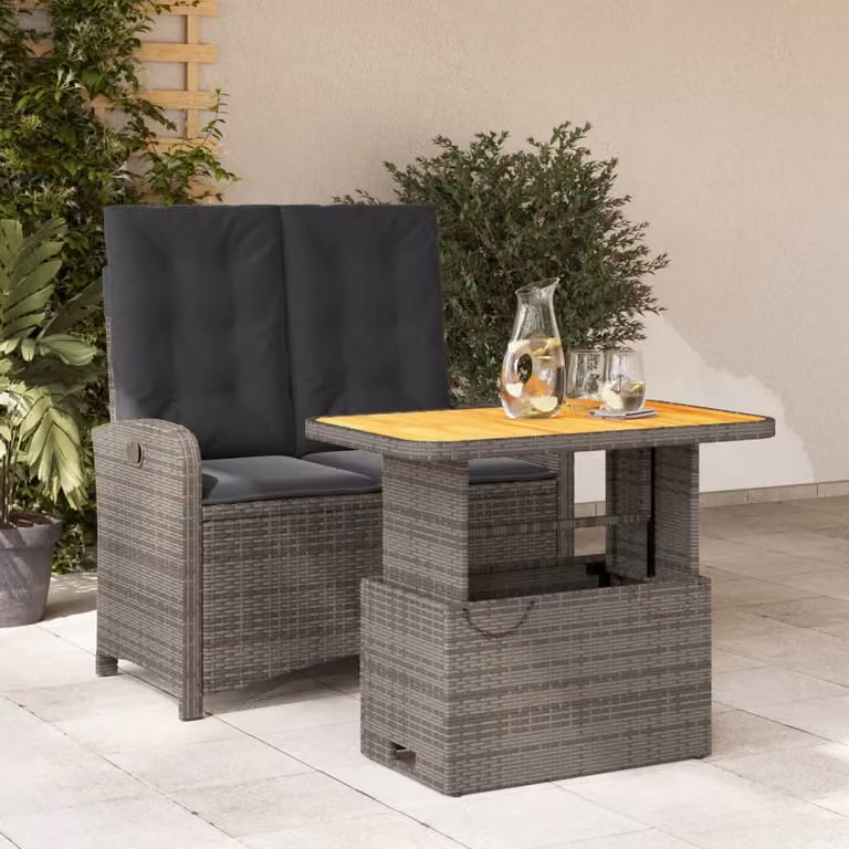Maison Exclusive - Set da Pranzo da Giardino 2 pz con Cuscini in Polyrattan Grigio